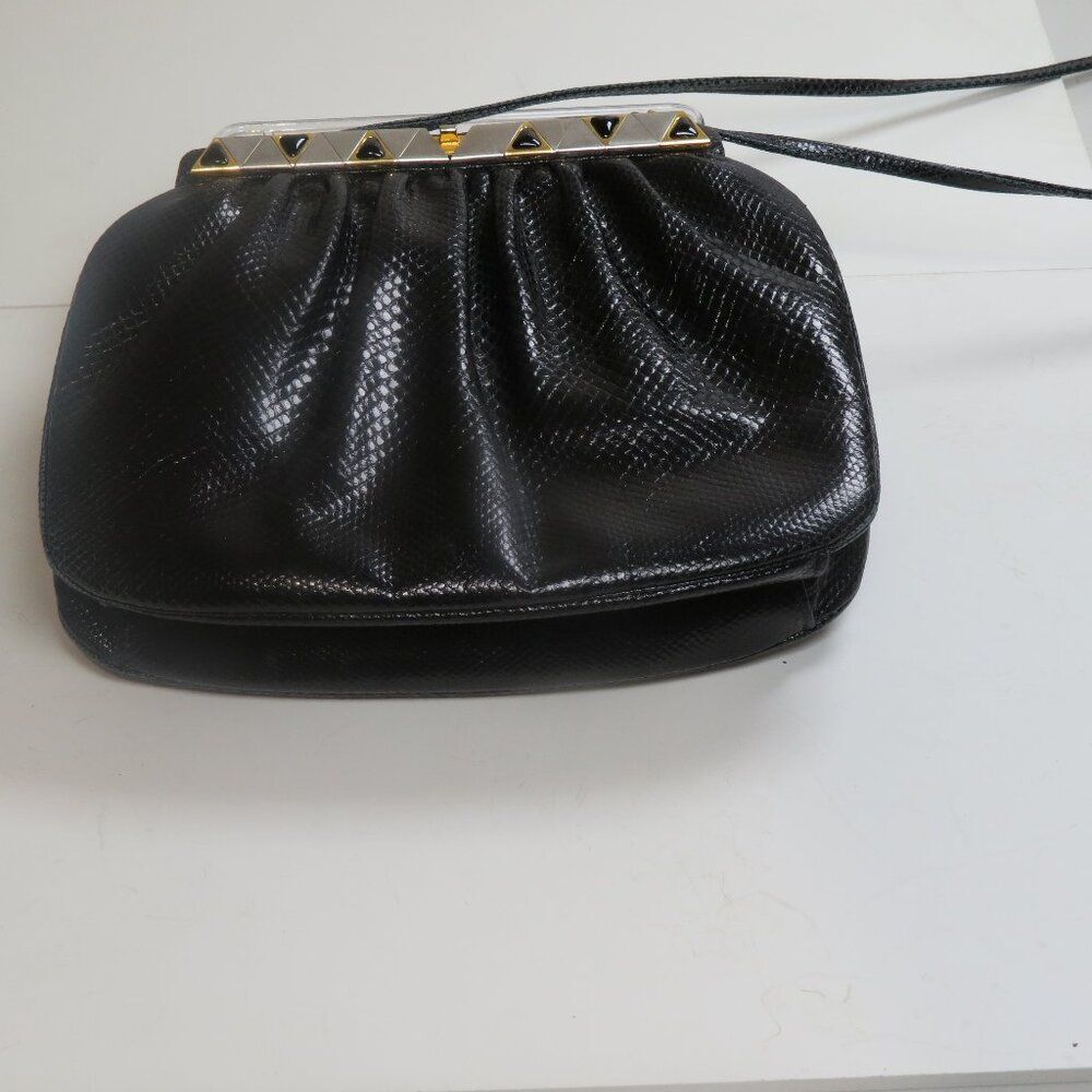 Judith Leiber Genuine Leather Silver Onyx Rare Piece Bag